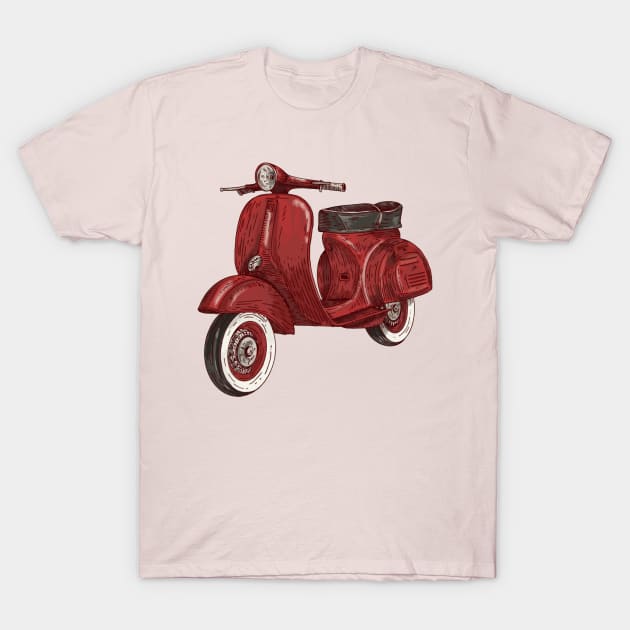 Red Retro Scooter T-Shirt by consigliop